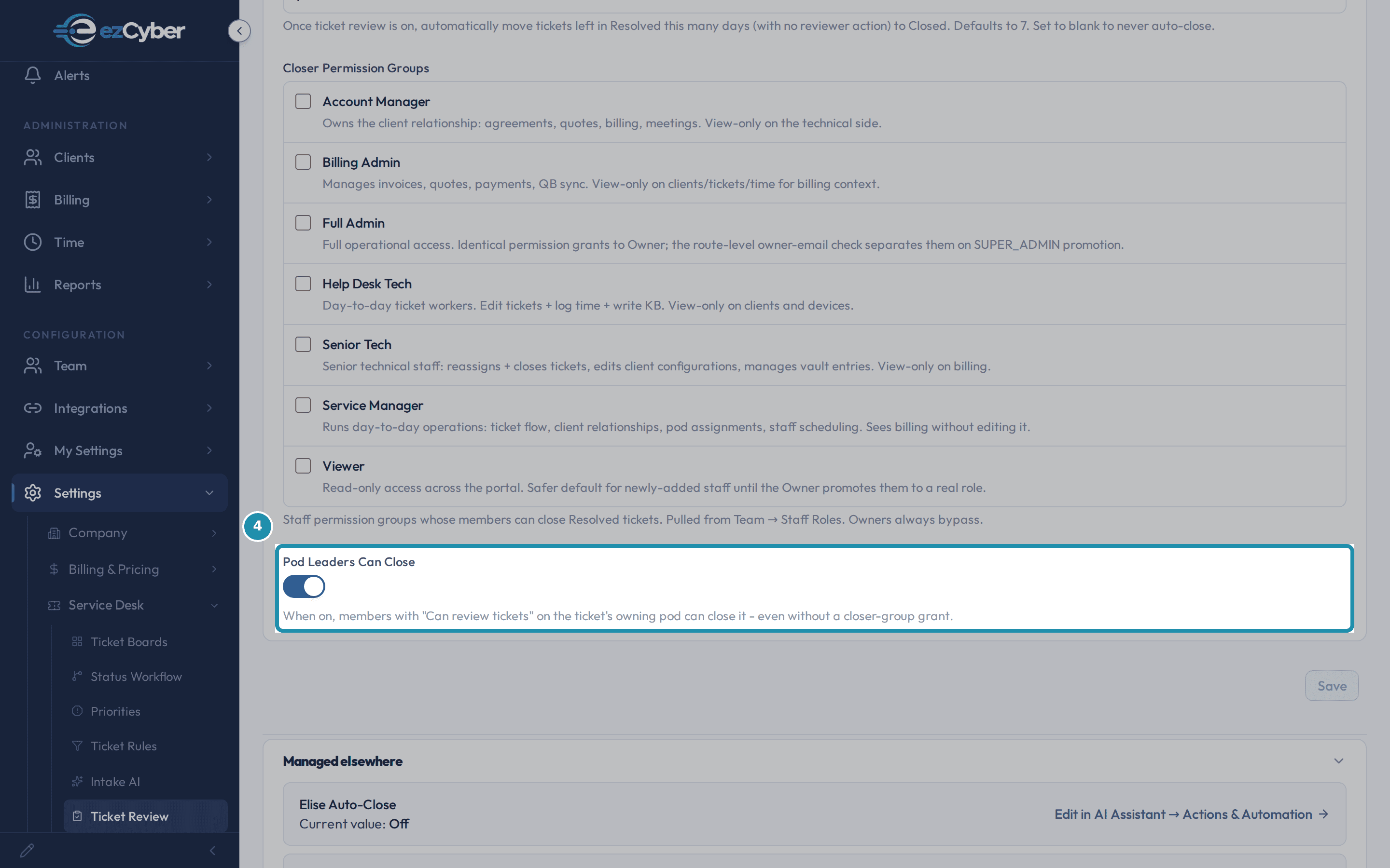 The Pod Leaders Can Close toggle set to on, with its description text below.